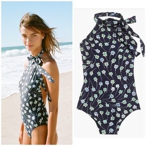 J.Crew Halter Bow-Tie One-Piece Swimsuit in Floral